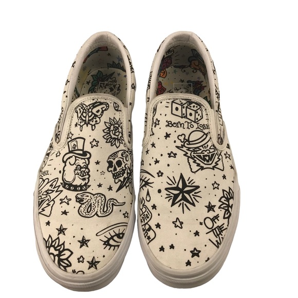 Vans Other - Vans Sneakers Born to Lose Slip On White Canvas Mens Size 10.5
